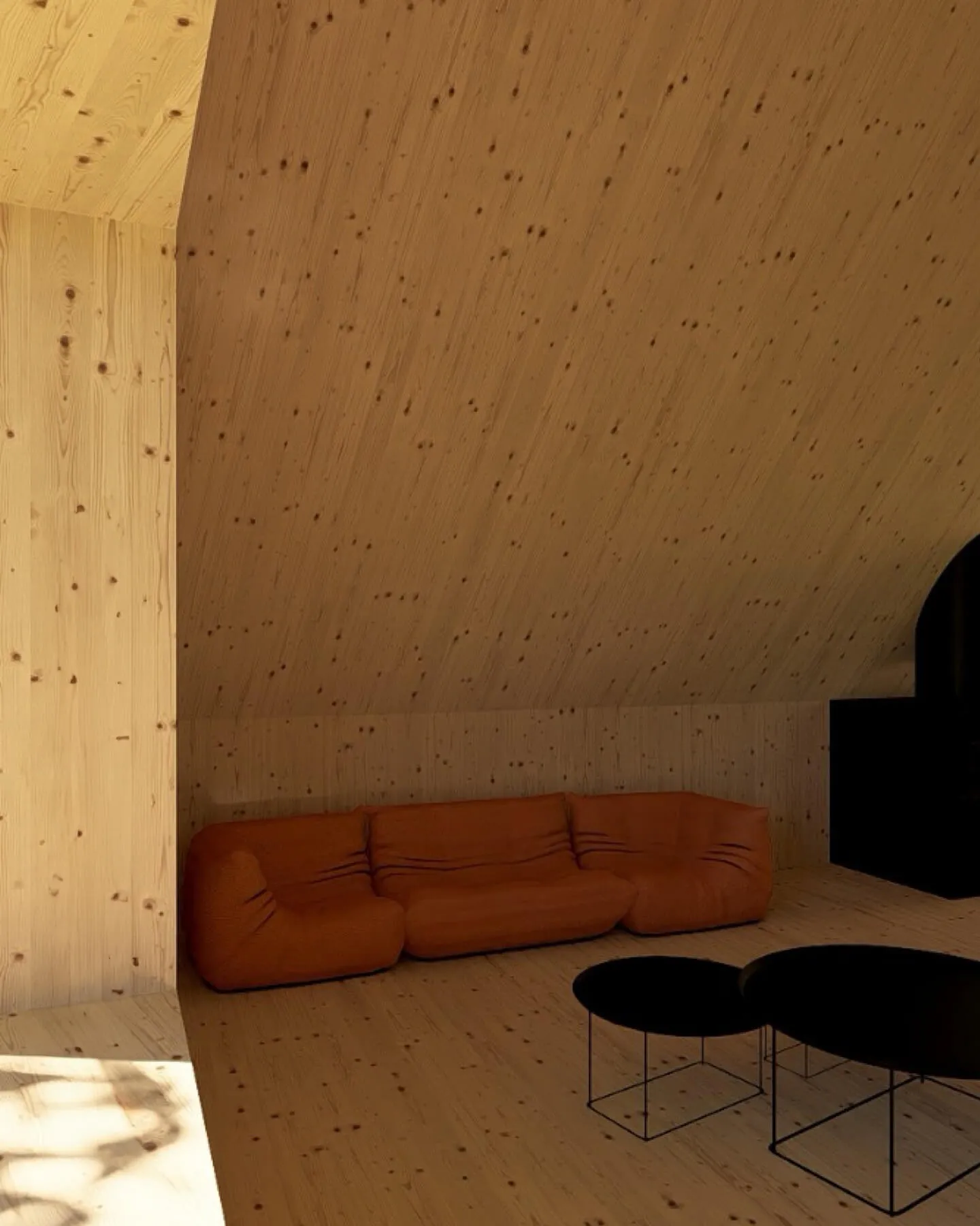 Loft living area with vaulted timber ceiling